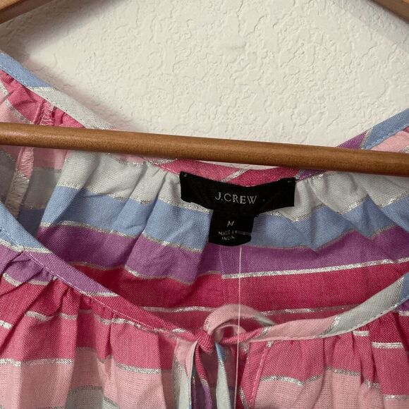 J. Crew Metallic Pastel Stripe Tassel Tie Peasant Top Women's Size Medium NWT - Picture 5 of 6